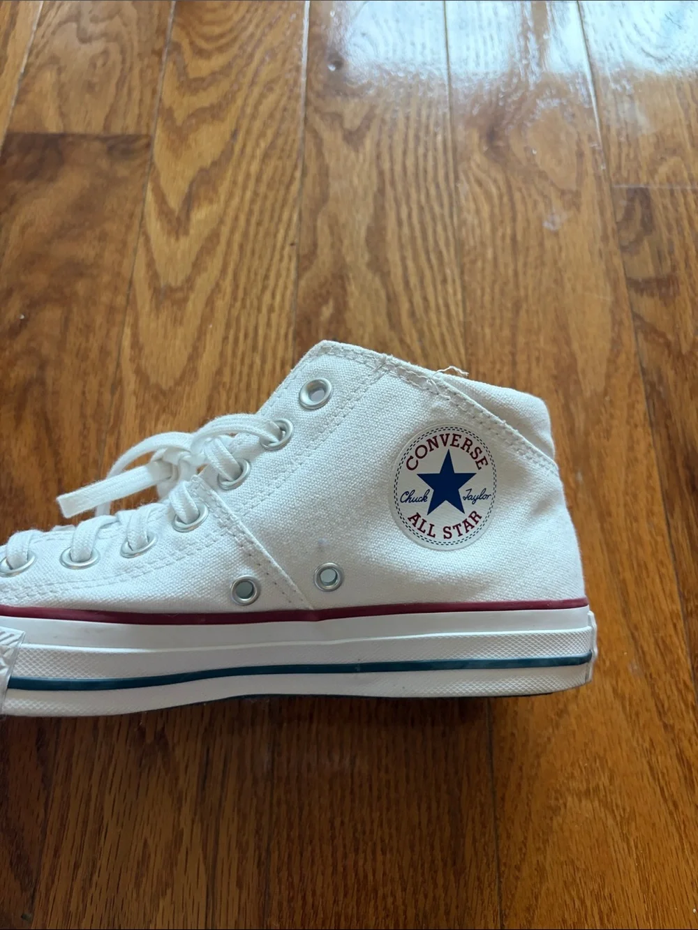 Converse Chuck Taylor All-Star White High Top Sneakers with Red Trim